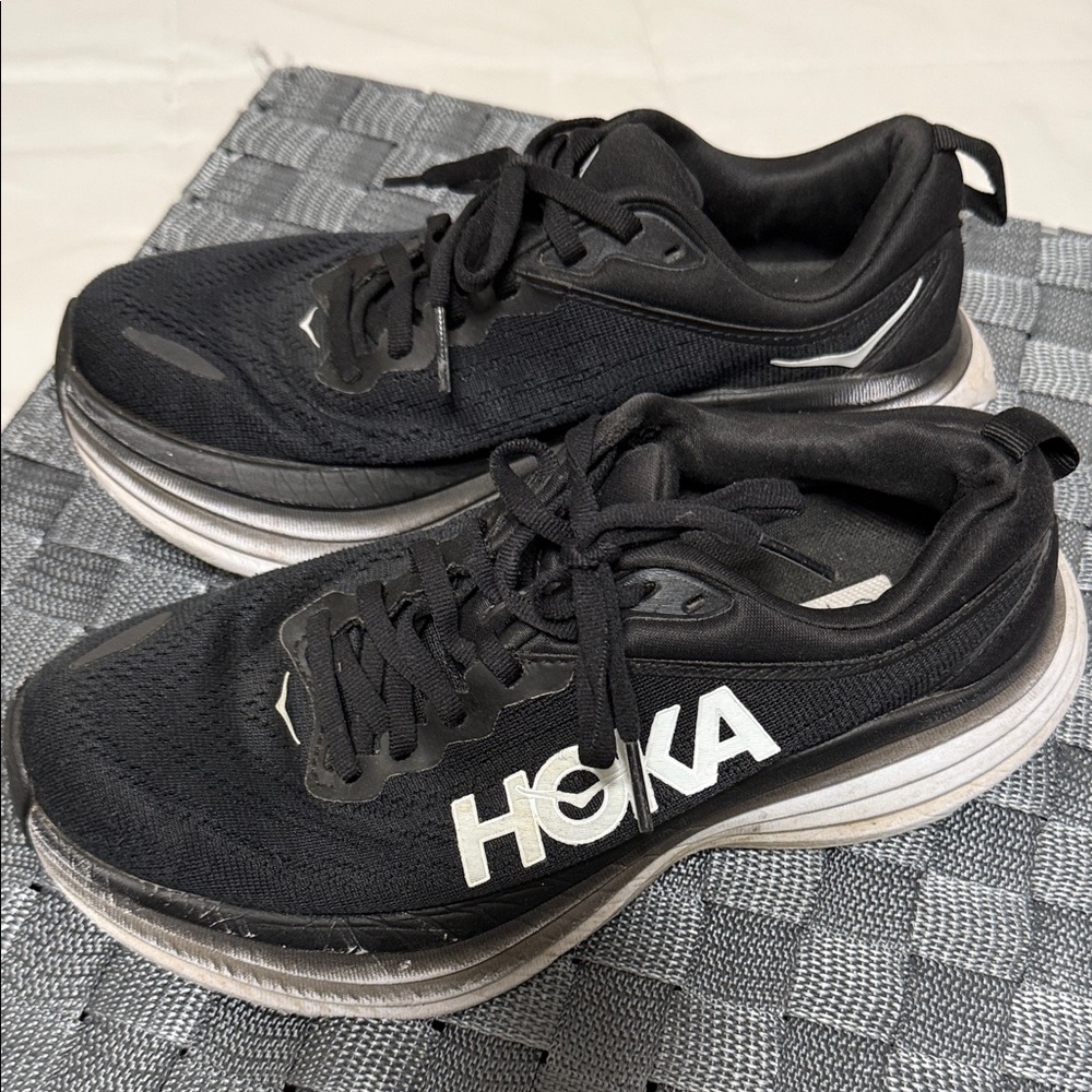 Hoka Bondi 8 Black and White Sneakers